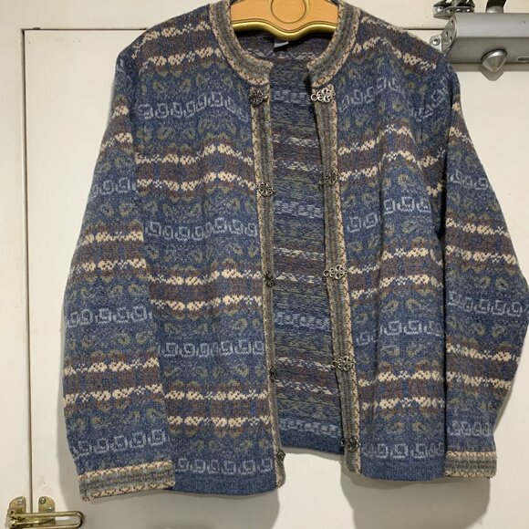 VINTAGE CARROLL REED WOOL PATTERN SWEATER JACKETS SIZE L - Picture 10 of 12
